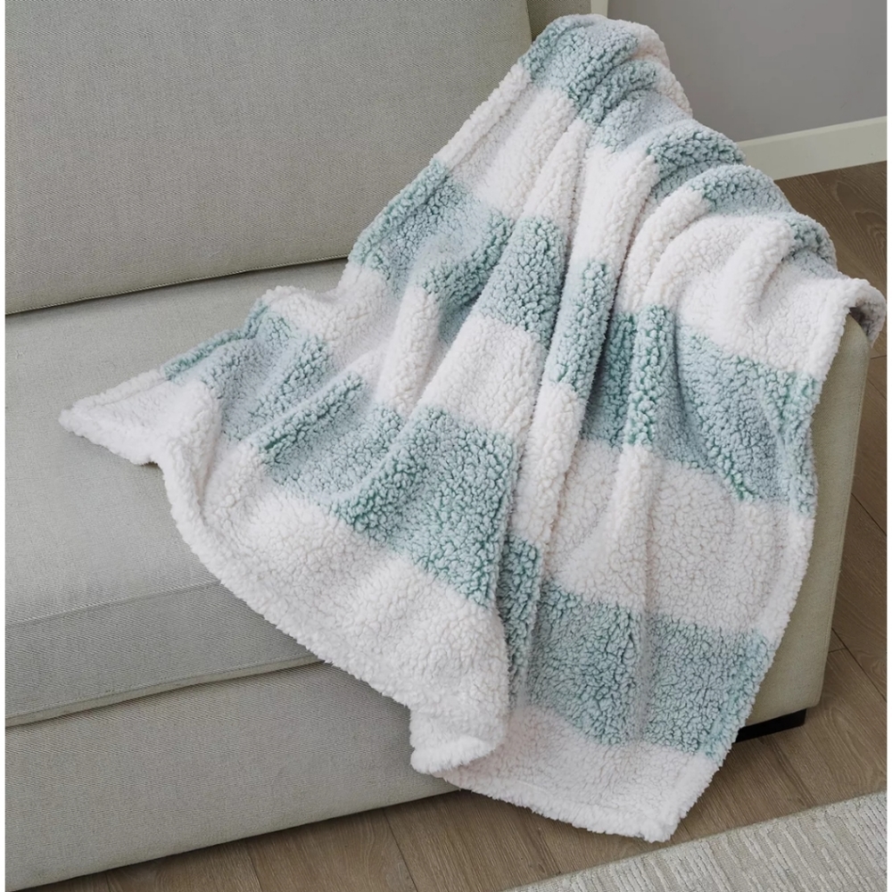 New Mint Green and White Cozy Sherpa Throw 50x60